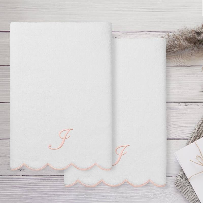 Authentic Hotel and Spa 100% Turkish Cotton Pink ADORNIA Scallop Personalized 2 Piece Bath Towel Set - 2 Bath Towels