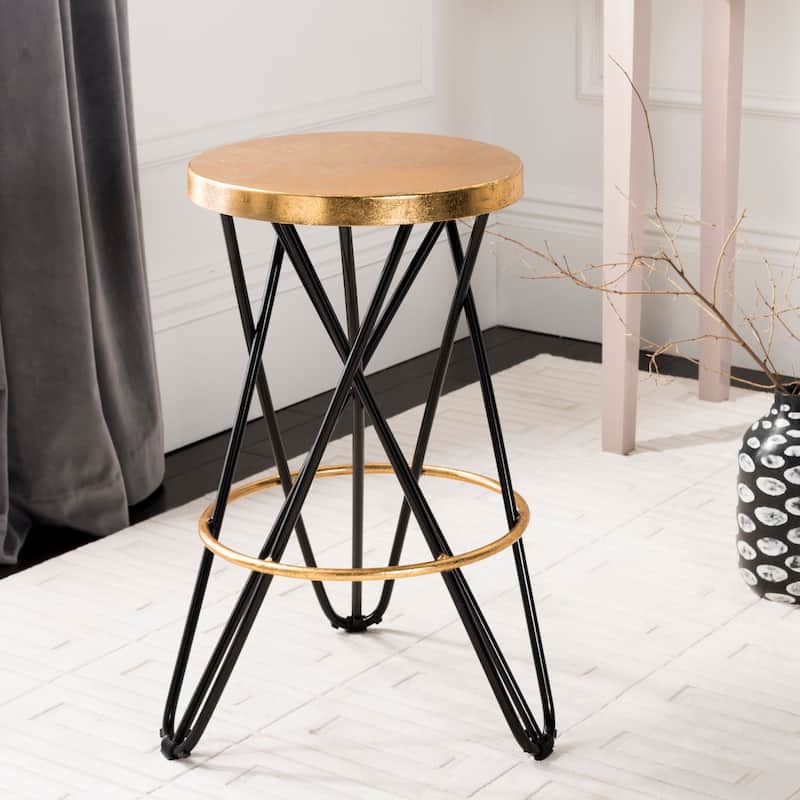 SAFAVIEH Paulette Gold Leaf Counter Stool - 17" x 17" x 24" - 17Wx17Dx24H - Black/Gold
