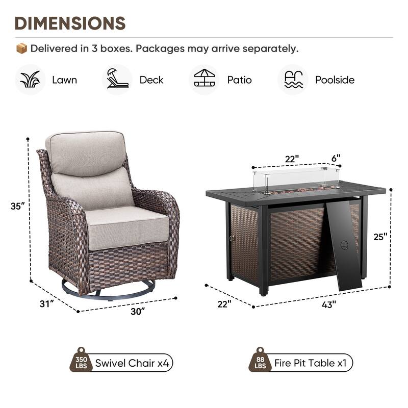 Pocassy Patio Furniture Set with 43 inch Fire Pit Table