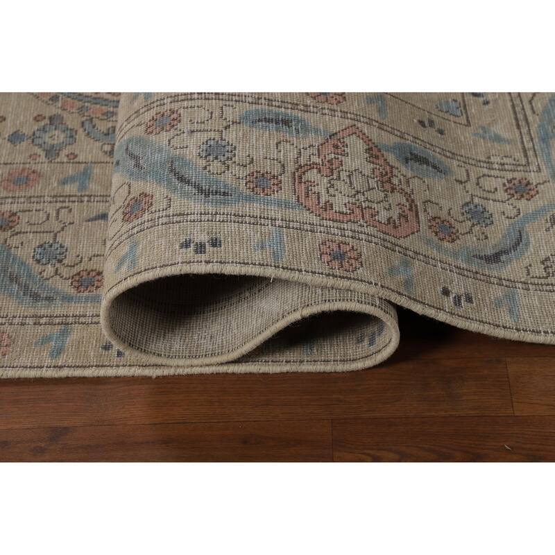 Tabriz Persian Area Rug Handmade Traditional Beige Floral Wool Carpet - 8'0"x 10'11"
