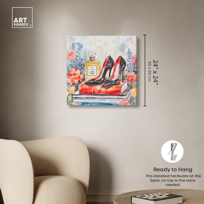 Lovely Garden Books and Heels Canvas by Art Remedy, Gallery Wrapped