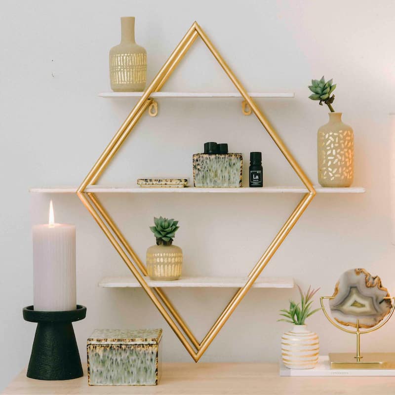 Wood and Iron Diamond Wall Shelf