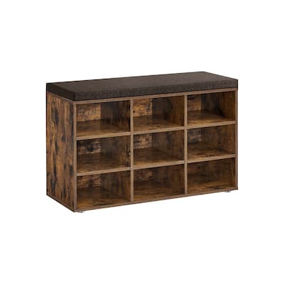 9-Compartment Storage Bench with Comfortable Linen-Look Seat Cushion for Shoes and Accessories - 11.9"D x 30.9"W x 18.9"H