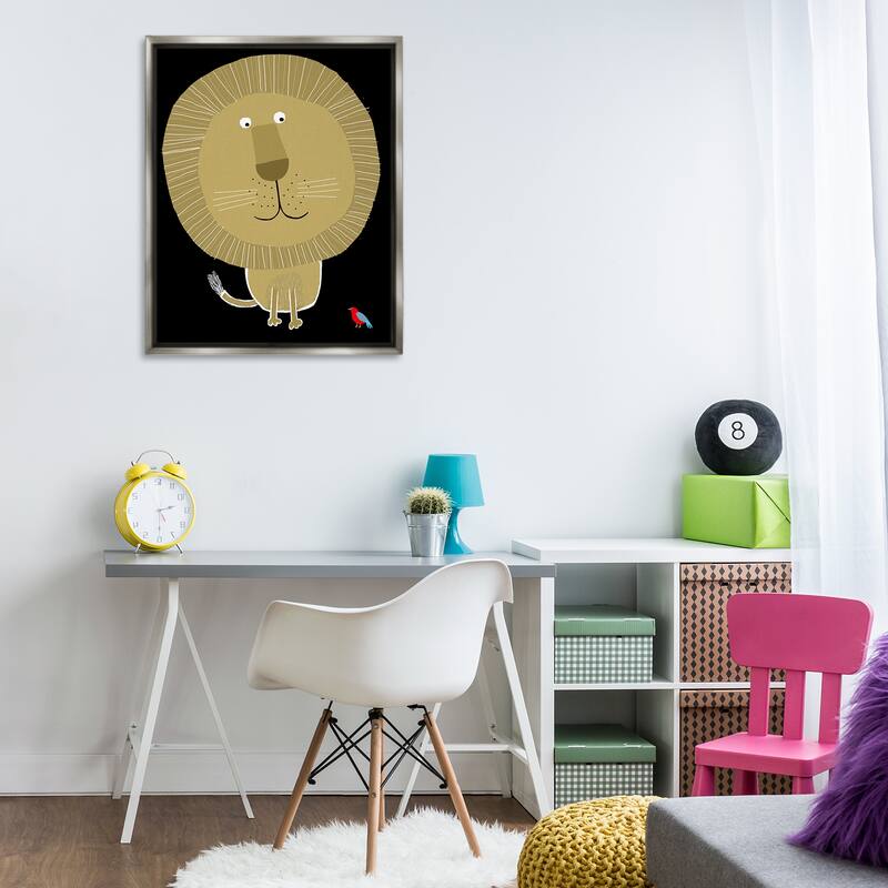 Stupell Lion and Bird Friends Framed Floater Canvas Wall Art Design By Carla Daly