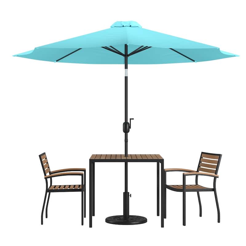 Patio Set wirh 35" Table, 2 Chairs, and Umbrella with Base - 35.25"W x 35.25"D x 29.5"H