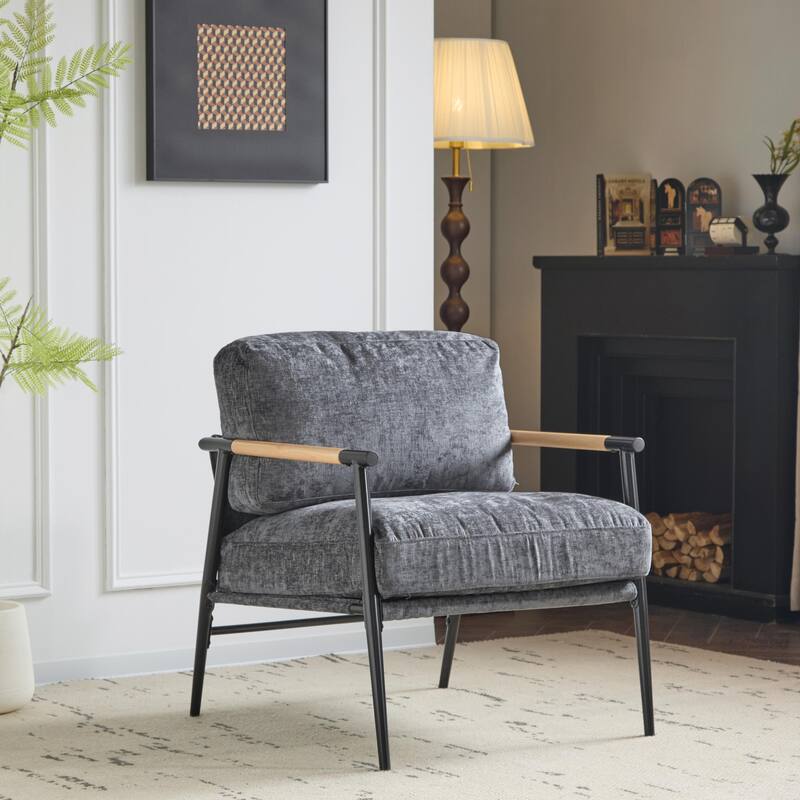 Minimalist Armchair - Soft Cushions, Wood/Metal Design, Compact