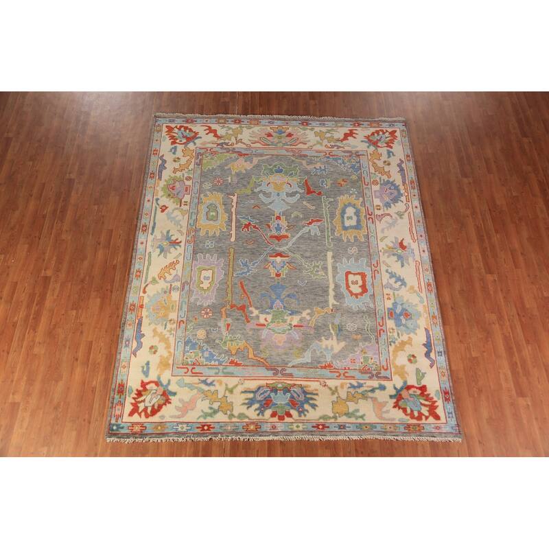 Oushak Indian Area Rug Handmade Transitional Grey Wool Carpet - 8'0"x 9'10"