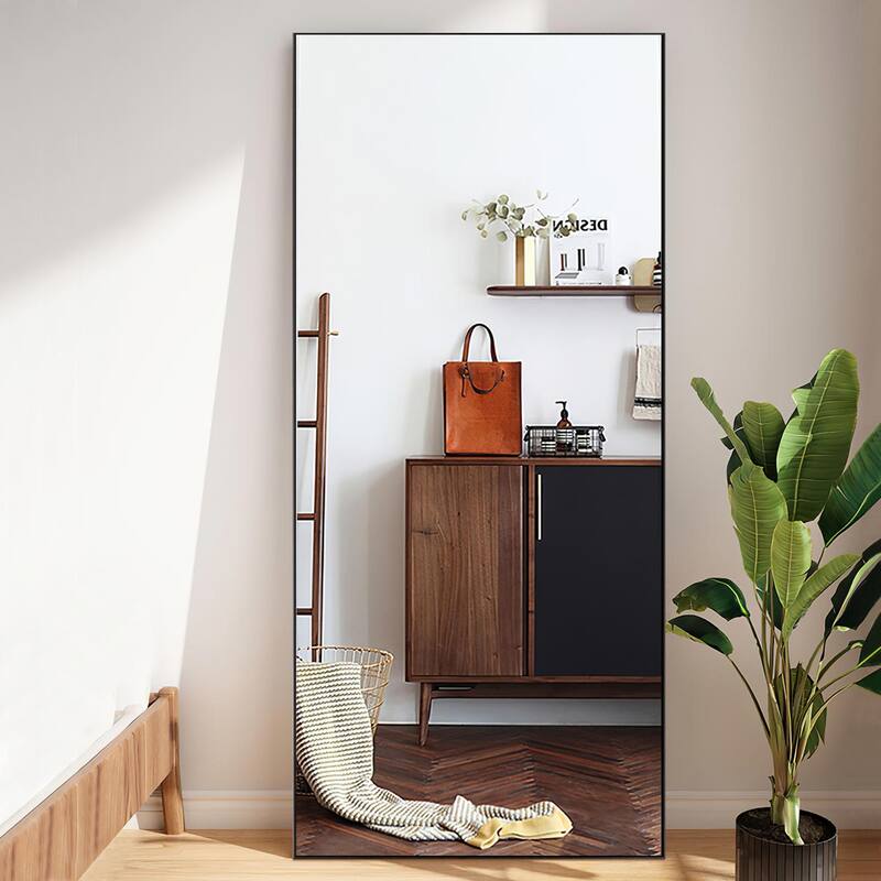 Modern Aluminum Alloy Thin Framed Full Length Floor Mirror - 71×24 - Black