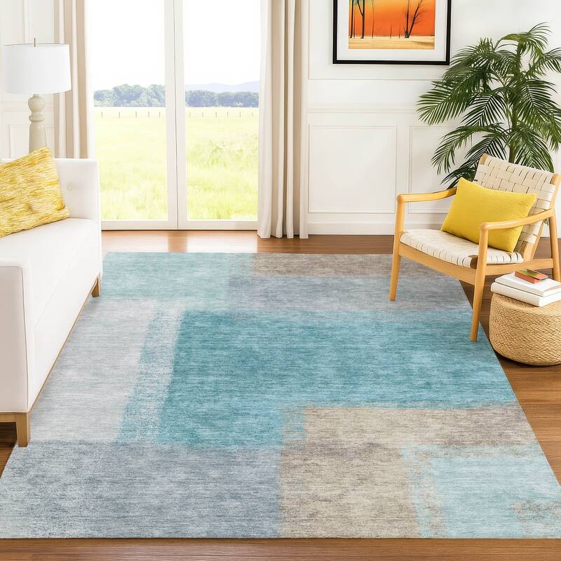 Machine Washable Indoor/ Outdoor Solid Contemporary Chantille Rug
