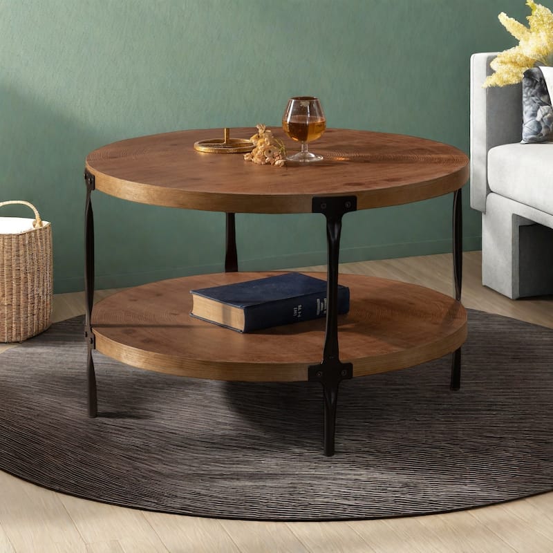 30.71" MDF Modern Coffee Table with Solid Wood Details and Metal Legs - Walnut