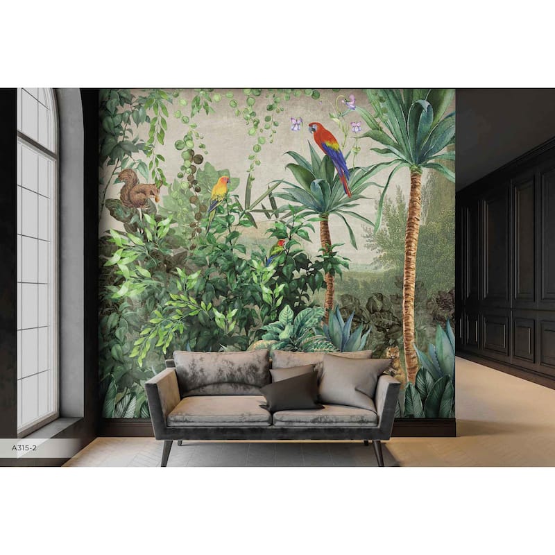 Enchanted Jungle Wallpaper Mural Tropical Birds and Foliage