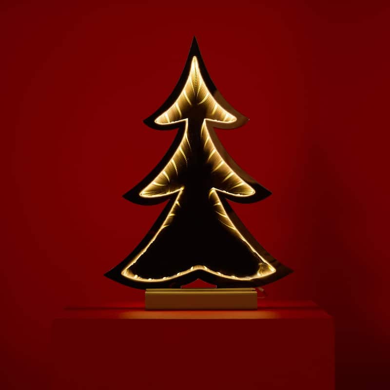 LED Lighted 3D Pine Tree Christmas Infinity Mirrors - 12.5" - Set of 2