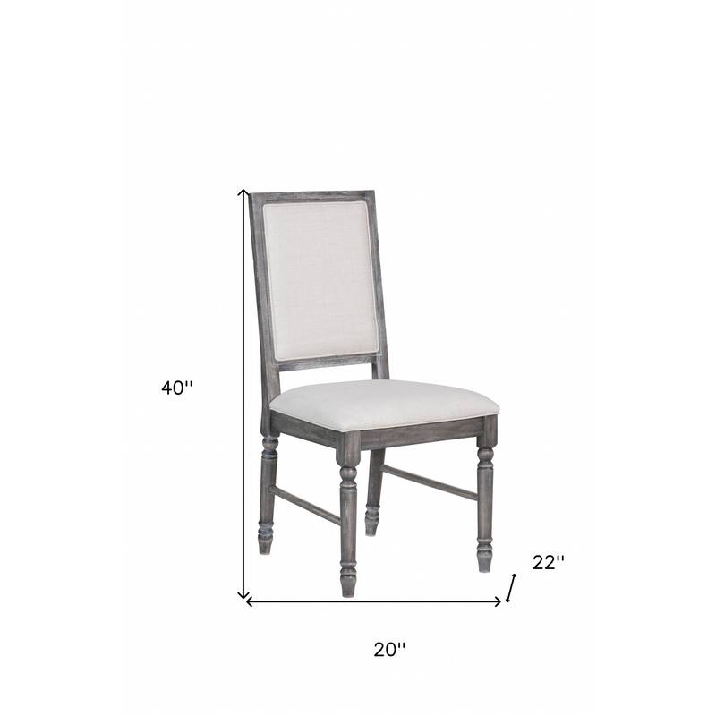 Set of Two Cream And Gray Upholstered Linen Dining Side Chairs
