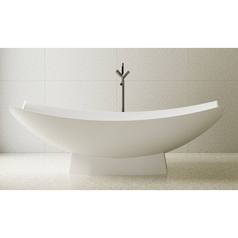 ALFI brand White Matte 71" Solid Surface Resin Free Standing Hammock Style Curved End Bathtub