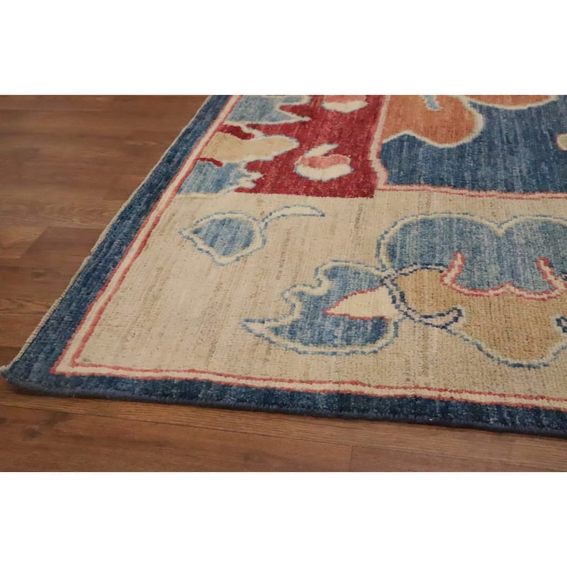 Hand Knotted Oriental 100% Wool Carpet Transitional Floral Navy Blue & Blues Oushak Area Rug - 13' 9'' X 10' 3''
