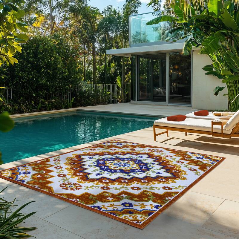 Gertmenian Kalari Modern Bold Multicolored High-Low UV Protected Polypropylene Woven Indoor/ Outdoor Area Rug Collection