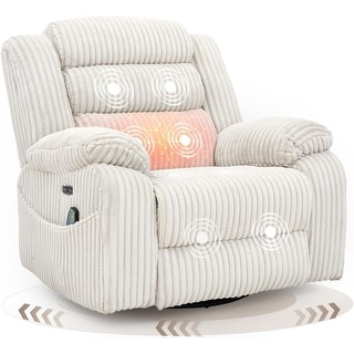 270° Swivel Velvet Power Recliner Chair with Heat, Massage and USB Charging