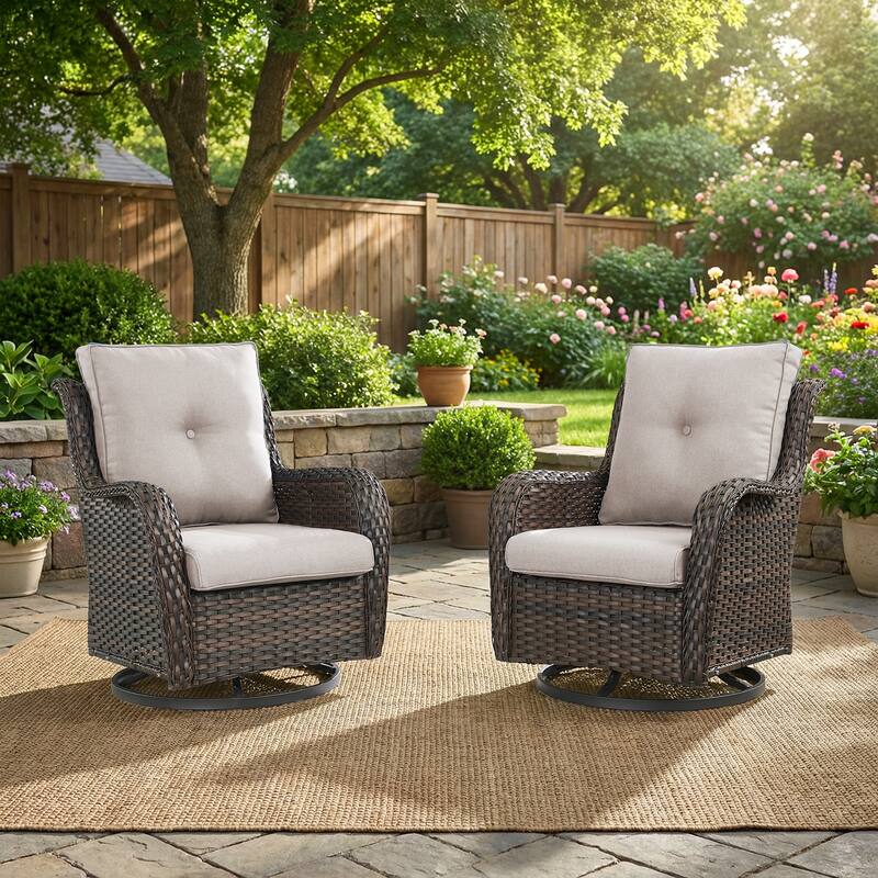 Pocassy Outdoor Wicker Glider Swivel Club Chairs (Set of 2) - Mix Grey - Brown/Beige