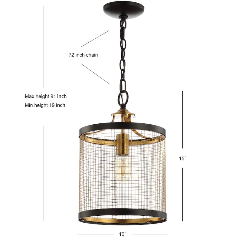 Remy 10" Lantern Metal LED Pendant, Black/Brass Gold by JONATHAN Y