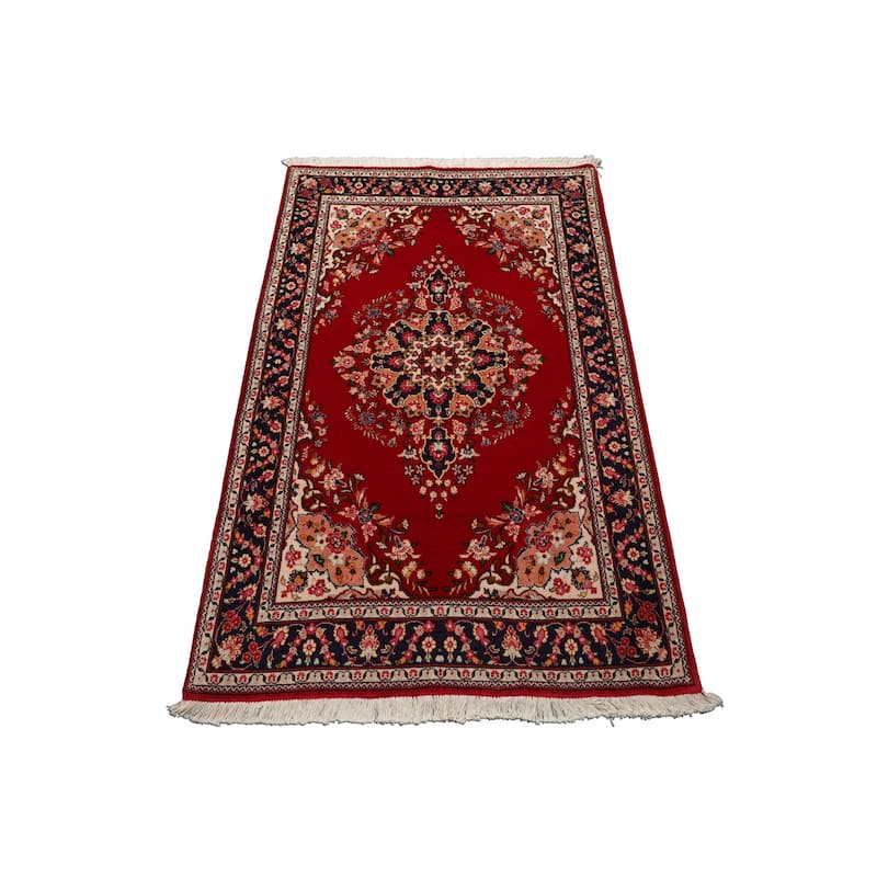 3'6''x5 Hand Knotted Wool Red Traditional 200 KPSI Rug - 3' 6'' x 5'