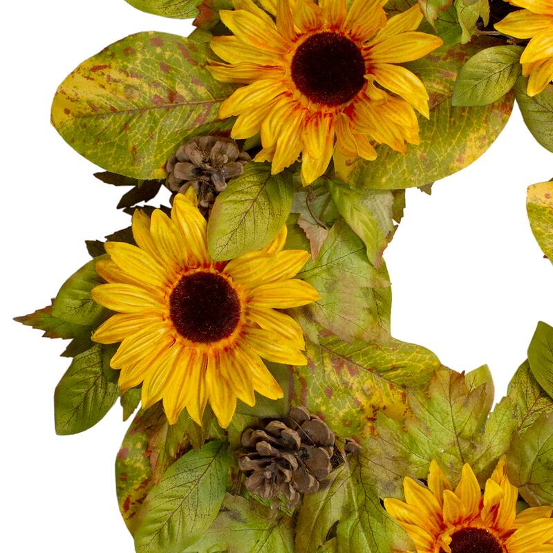 Yellow Sunflower Pine Cone Artificial Fall Harvest Wreath 24 inch
