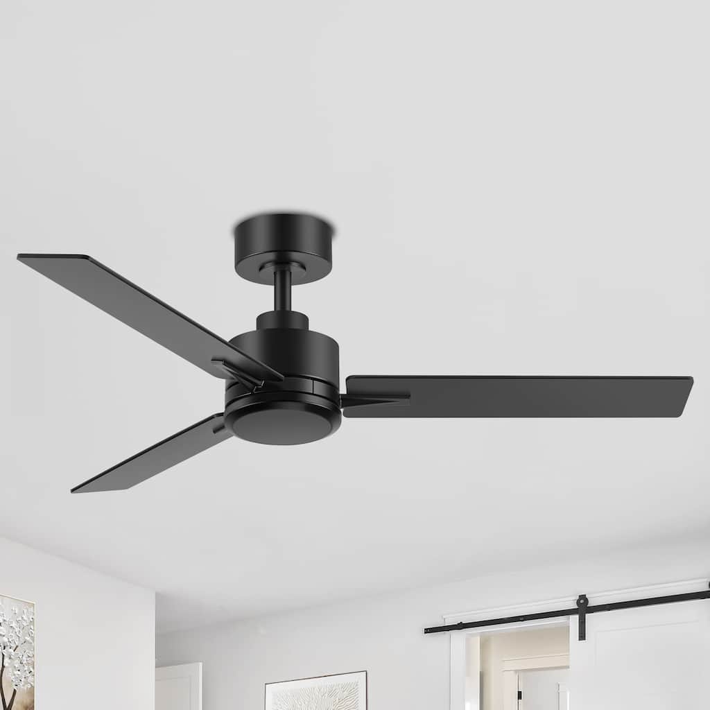 48-In Matte Black Ceiling Fan with Remote, No Light, 3 Blades, Quiet DC Motor, 6 Speeds, Reversible Airflow, Downrod Mount