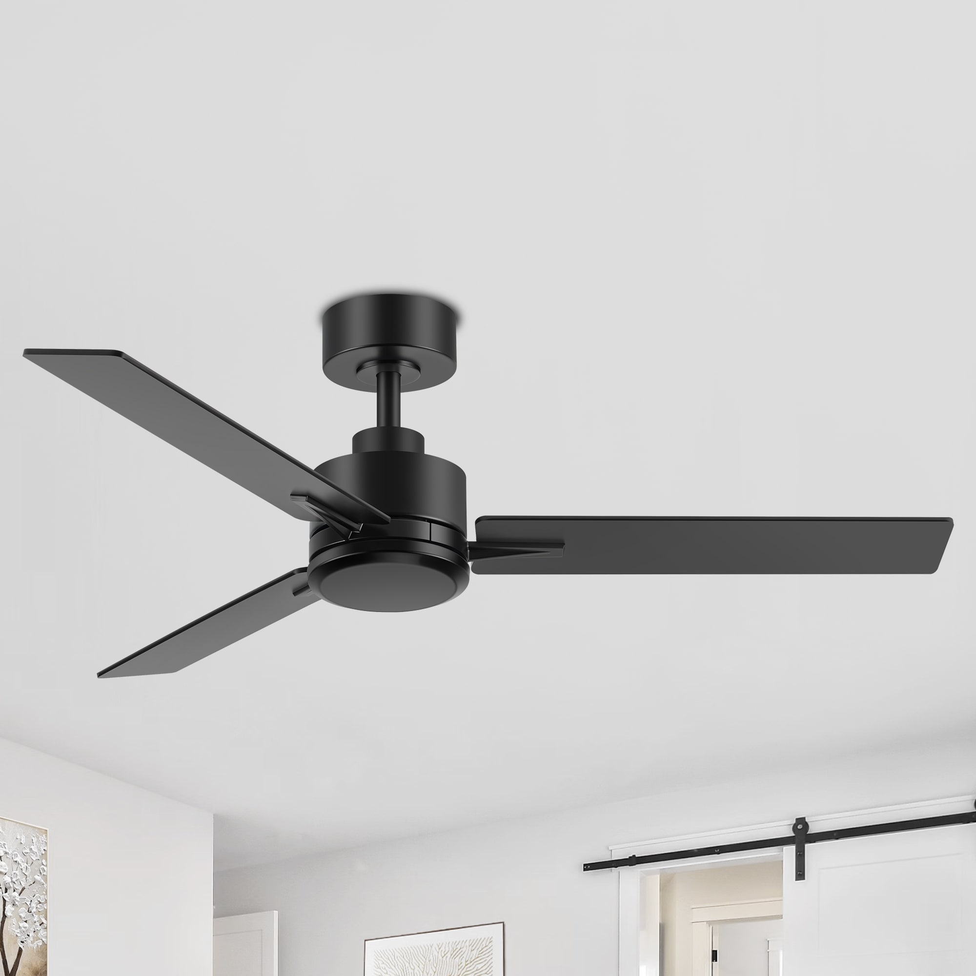 48-In Matte Black Ceiling Fan with Remote, No Light, 3 Blades, Quiet DC Motor, 6 Speeds, Reversible Airflow, Downrod Mount