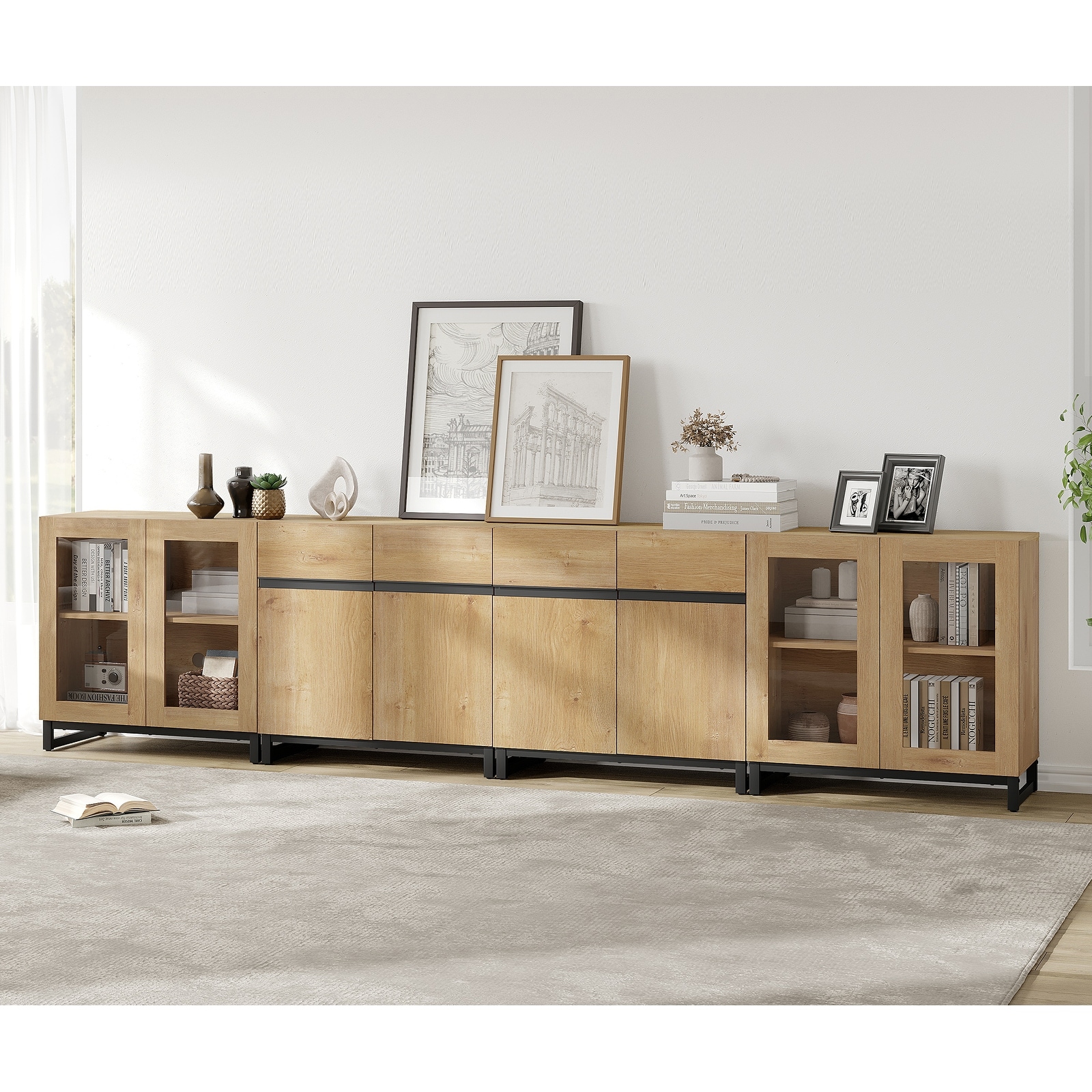 Modern Dresser with Adjustable Shelves, 4 in 1 Storage Cabinet with Glass Doors for Bedroom