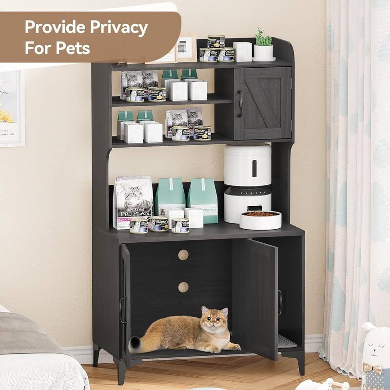 Cat Litter Box Furniture - Enclosed Litter Box with Ample Storage