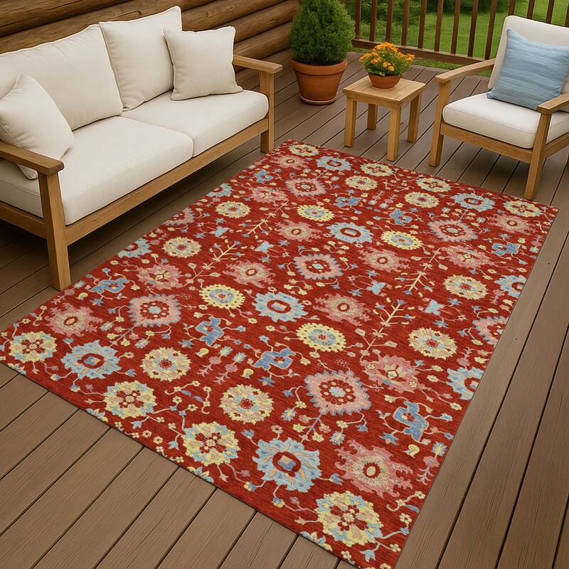 Machine Washable Indoor/ Outdoor Global Durango Chantille Rug - Red - 10' x 14'