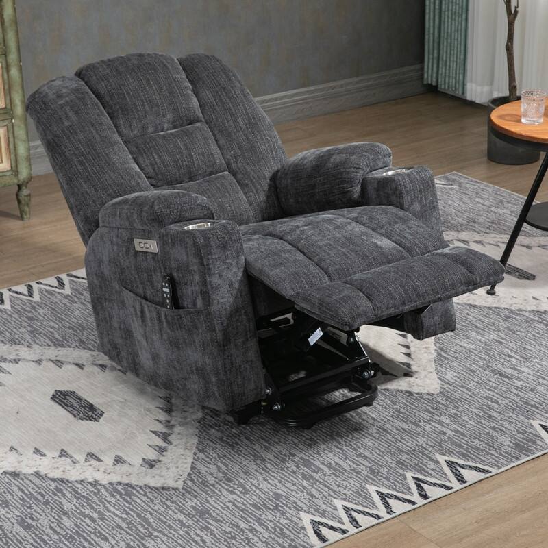 Overstuffed Large Power Lift Recliner with Massage and Heating for Elderly,2 Cup Holders and USB Ports