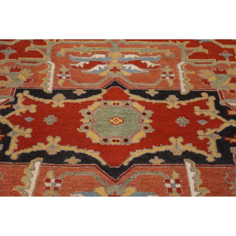 Heriz Serapi Indian Large Rug Handmade Orange Wool Carpet - 11'9" x 15'0"