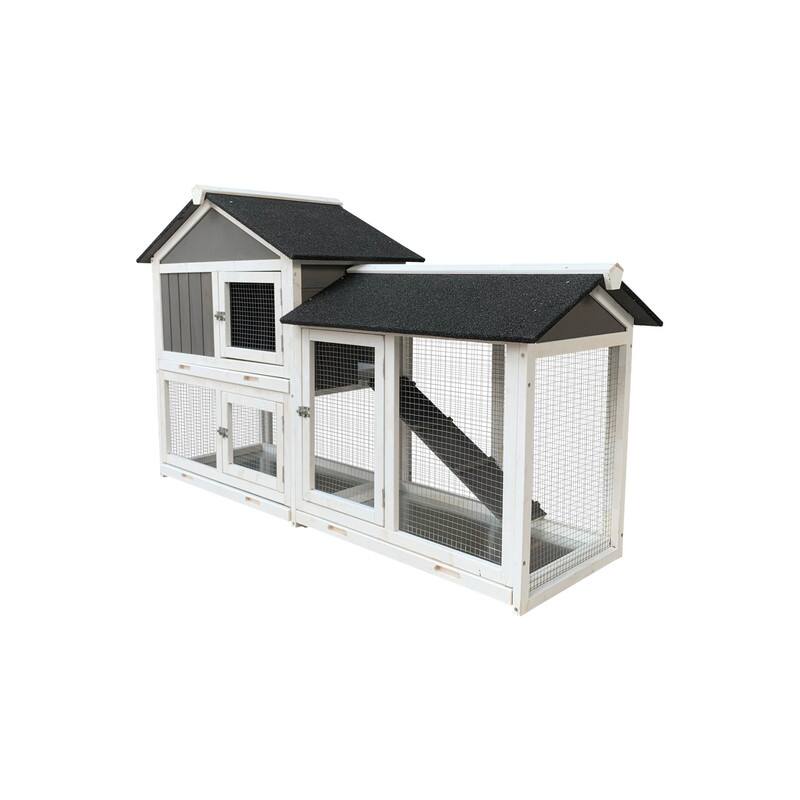 Wooden Outdoor Rabbit Hutch with Ramp and Removable Tray, Including Running Cage - 20.86 in. W X 61.80in. L X 36.22 in. H