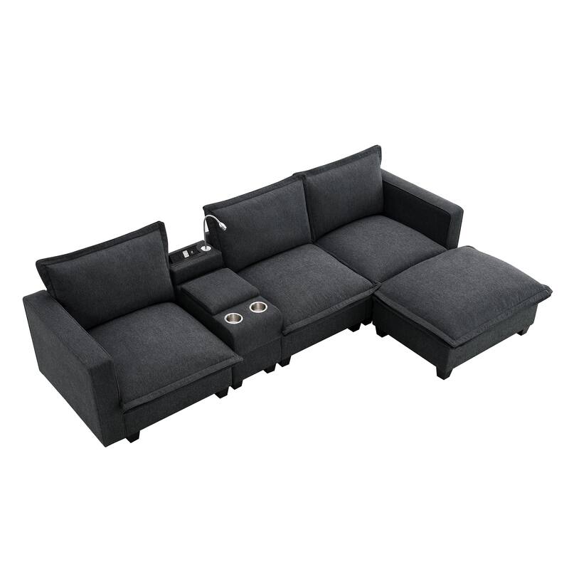 Cloud Sectional Sofa wConsole, USB, Reading Light, Cup Holder, Ottoman