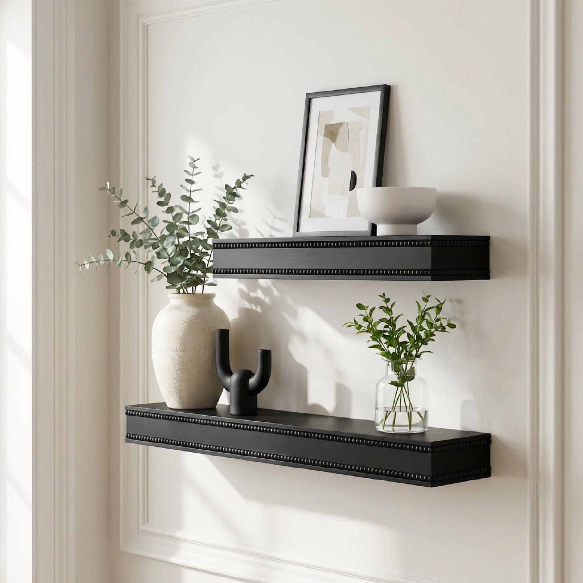 American Art Decor Beaded 2-Piece Floating Wall Shelf Set, Black Shabby Chic - 23" x 5"