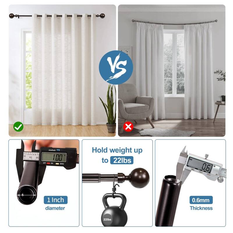 1-inch Diameter Steel Ball Adjustable Single Drapery Curtain Rod