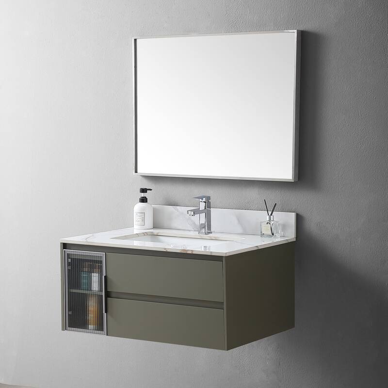 31 in./ 37 in./ 43 in. Carrara Gold Engineered Stone Bathroom Vanity Top with Ceramic Sink