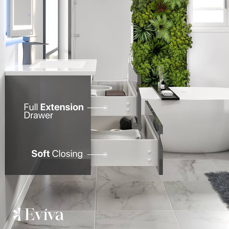 Eviva Joy 24" Wall Mount Bathroom Vanity with Porcelain Top