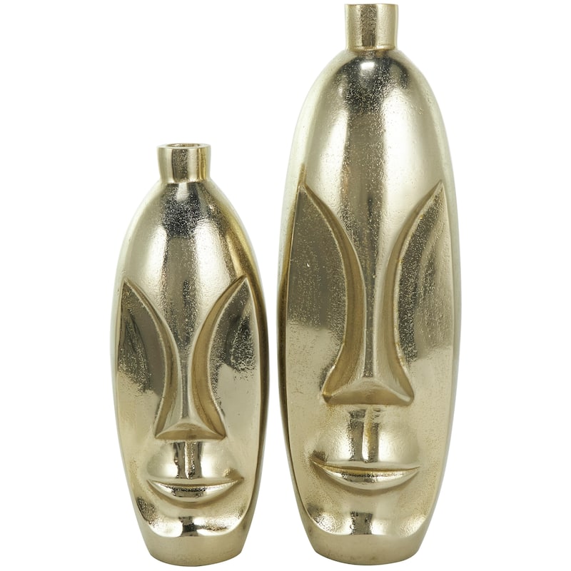 Aluminum Metal Face Decorative Vase with Abstract Details - Set of 2 Gold - Roche River Decor
