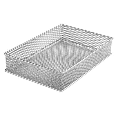Silver Mesh Drawer Cabinet and or Shelf Organizer Bins, School Supply Holder Office Desktop Organizer Basket. Pack of 1