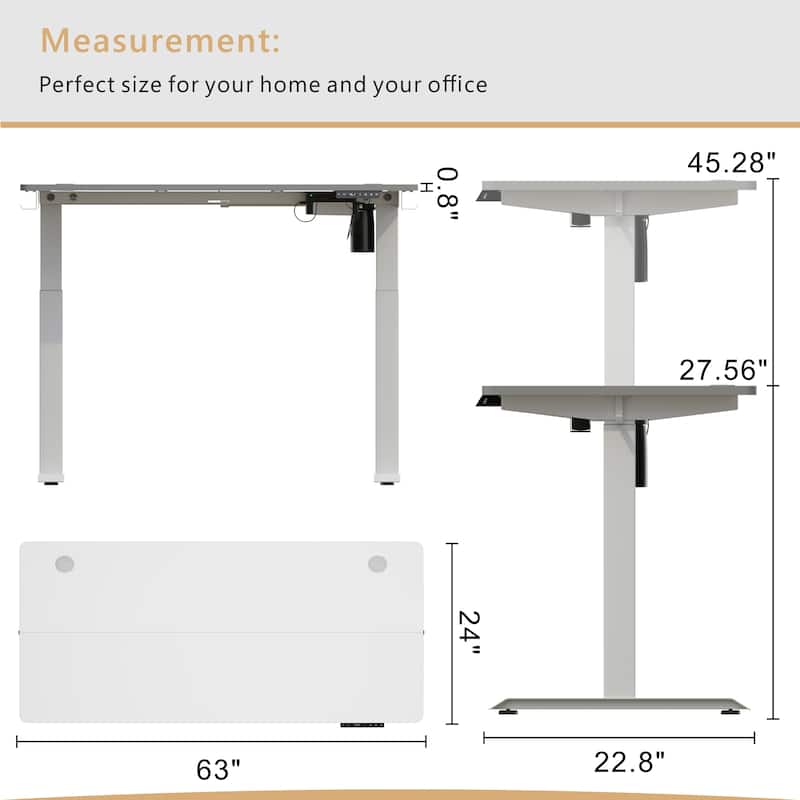 Futzca Height Adjustable Electric Standing Desk Sit Stand Computer Stand up Desk with Splice Board(White)