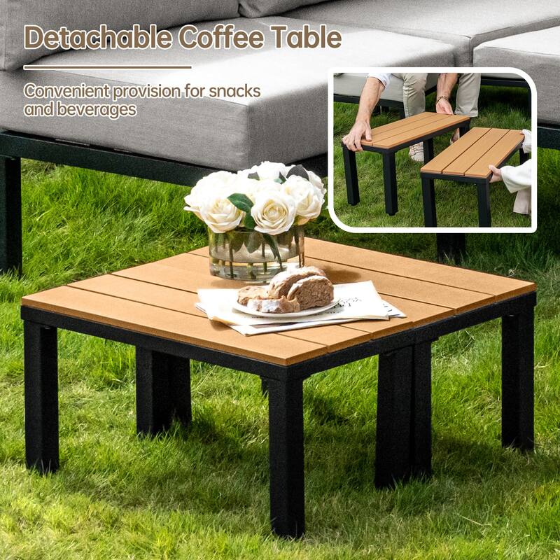 Patio Daybed, Outdoor Daybed Set with 6" Thickened Cushions, Outdoor Sun Bed with Detachable Table