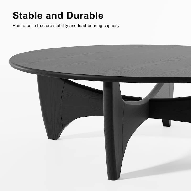 Round Modern Coffee Table Farmhouse Solid Wood Tea Table with Cross Sturdy Legs for Home Office Living Room - 16 in.H x 38 in.W