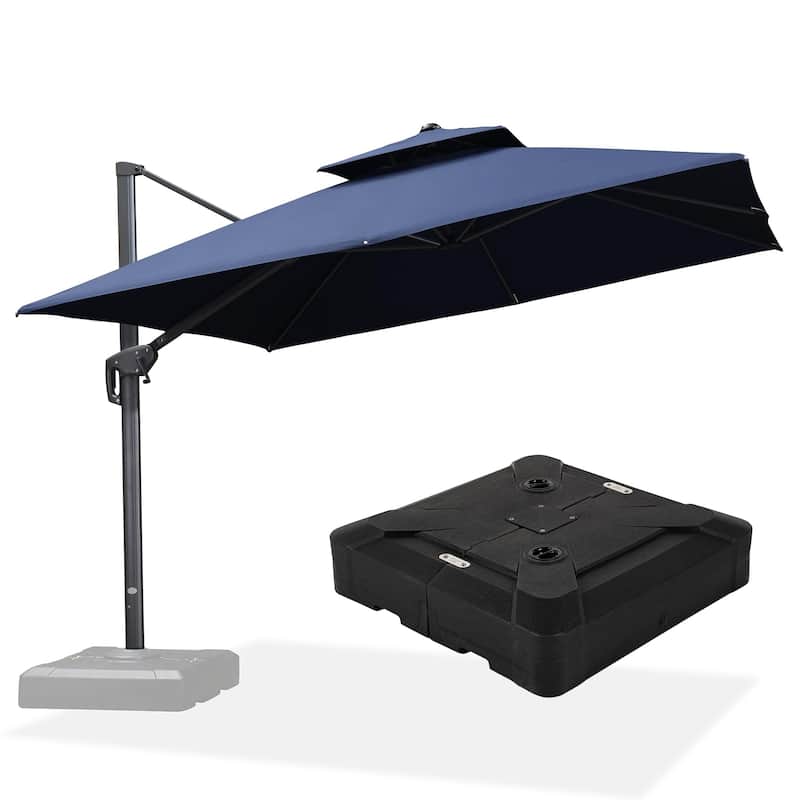 PURPLE LEAF 10ft Square Cantilever Umbrellas with Tilt-and-Crank with Base - Navy Blue
