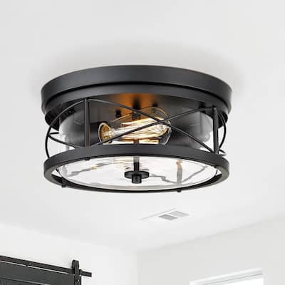 2 Light Flush Mount Ceiling Light Matte Black Finish - 12" x 12" x 5.6"(L x W x H)
