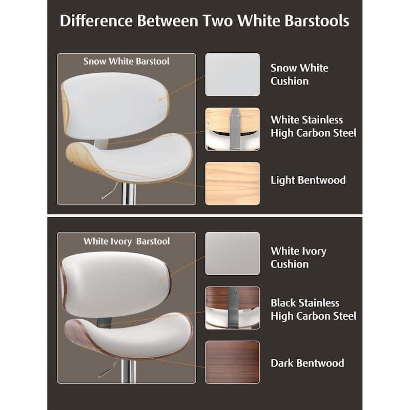 Bar Stools Adjustable Height Swivel Faux Leather Armless Barstools