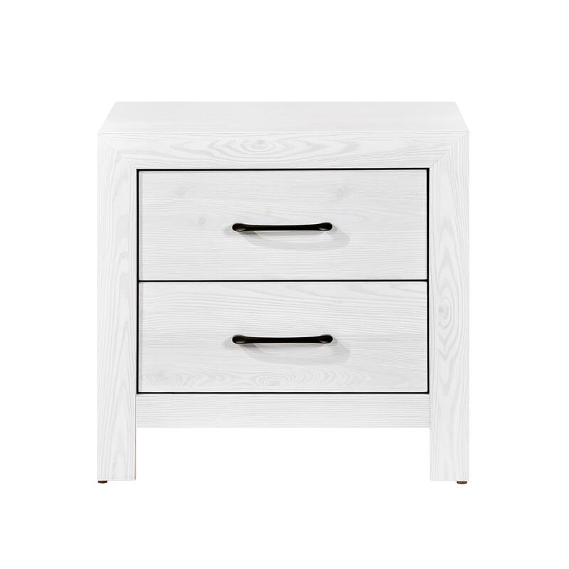Modern White 1-Pc Nightstand w/ 2 Drawers & Black Hardware for Bedroom