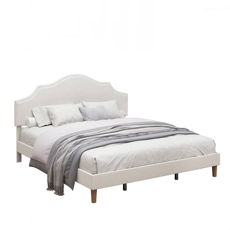 King Size Bed Frame Upholstered Platform Bed with Adjustable Headboard