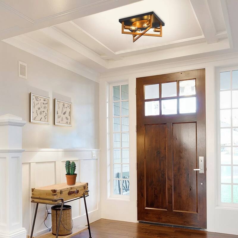 4-Lights Geometrical Openwork Design Flush Mount Lighting - 14.2"D×14.2"W×5.5"H