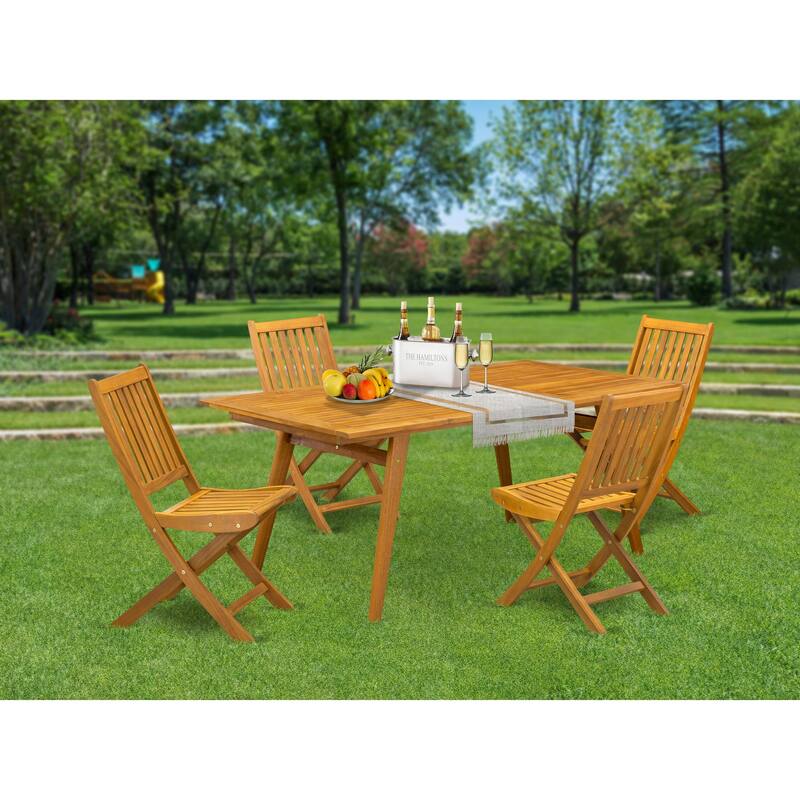 Outdoor Set - Chairs with Slatted Back and Rectangular Table with Wood 4 legs - Natural Oil Finish (Pieces Option) - 72 - DEDK5CWNA